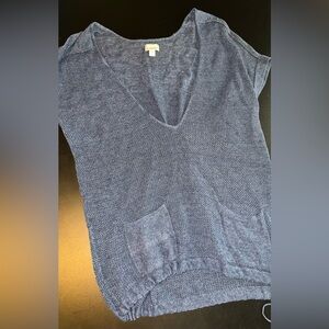 Holistia Blue Organic Cotton Knit Beach V-Neck Cinch Bottom Top Size Medium EUC